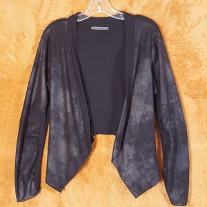 VELVET Womens Jacket Small Black Draped Open Asymmetric Textured Frayed Hem